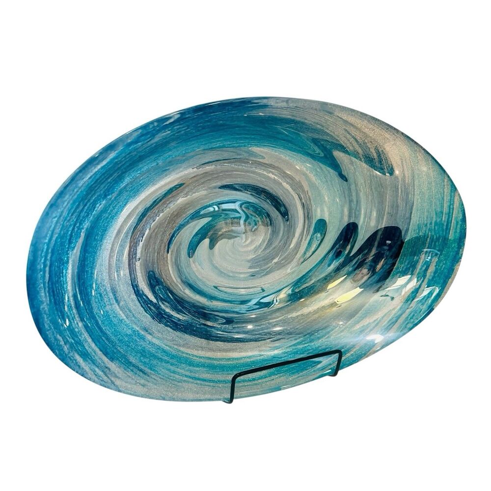 Vintage Dynasty Gallery Art Glass Bowl Blue Abalone Ocean Swirl Pier 1